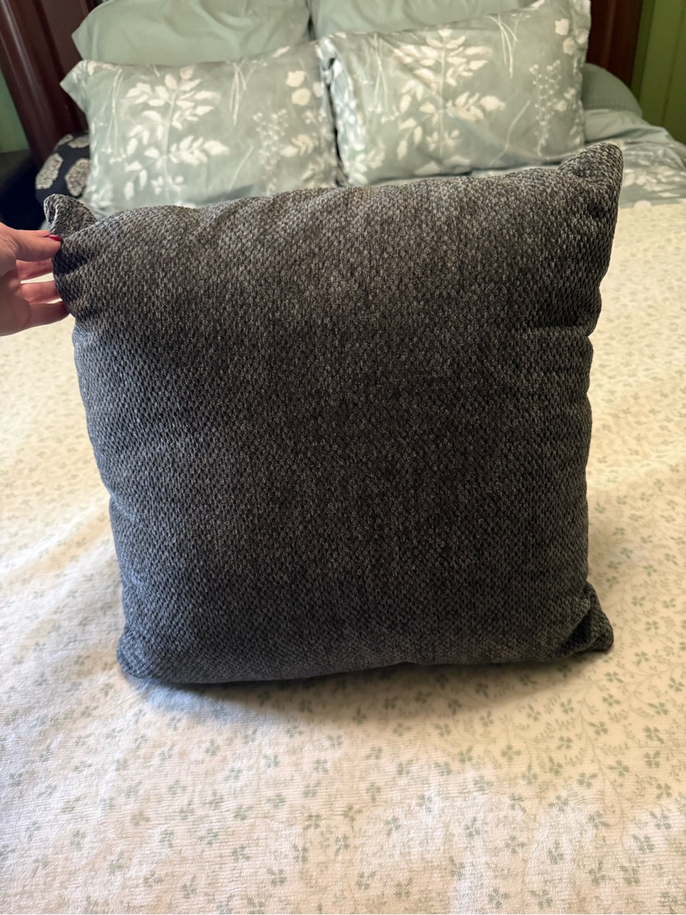 Plush Textured Dark Gray Accent Pillow